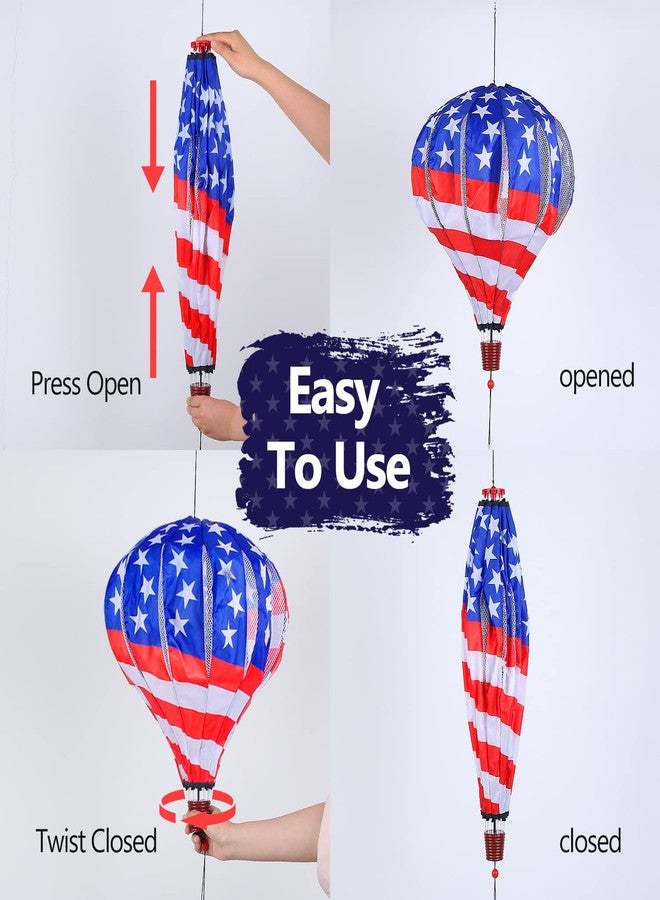 BATTIFE 2Pcs Patriotic Hot Air Balloon Wind Spinner, American Flag Kinetic Wind Twister with Tail, Outdoor Spiral Windmill Garden Yard, 4th of July Hanging Decoration - Image 3