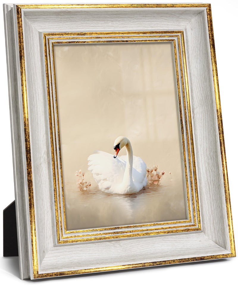 Afuly 5x7 Picture Frame Antique Vintage Photo Frame Retro White Gold Picture Frames for Desk Standing Wall Hanging Home Decor Wedding Gifts Birthday Gift for Grandma Mom