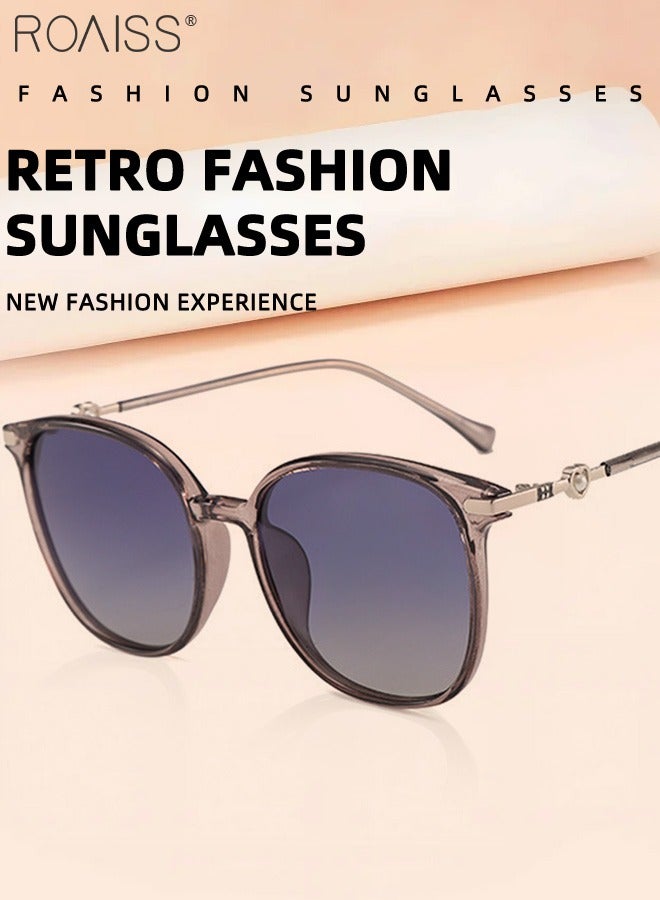 roaiss Women's Polarized Large Frame Sunglasses, UV400 Protection Round Sunglasses with Heart Pattern, Pearl Decorated Temples, Stylish Anti-glare Eyewear for Street Photography - Image 5