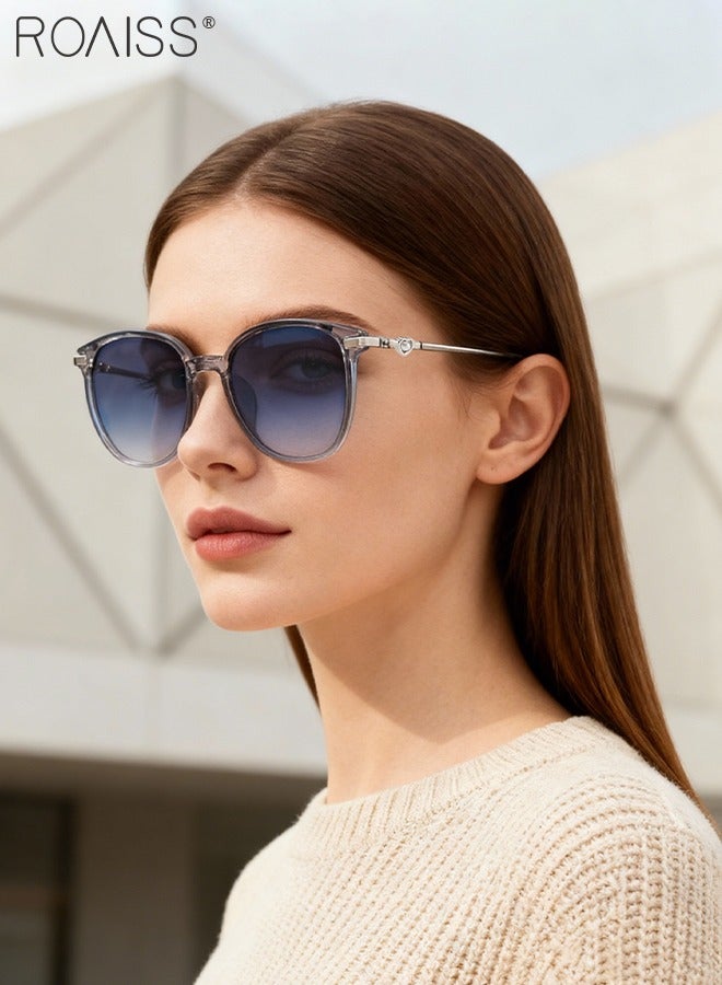 roaiss Women's Polarized Large Frame Sunglasses, UV400 Protection Round Sunglasses with Heart Pattern, Pearl Decorated Temples, Stylish Anti-glare Eyewear for Street Photography - Image 2