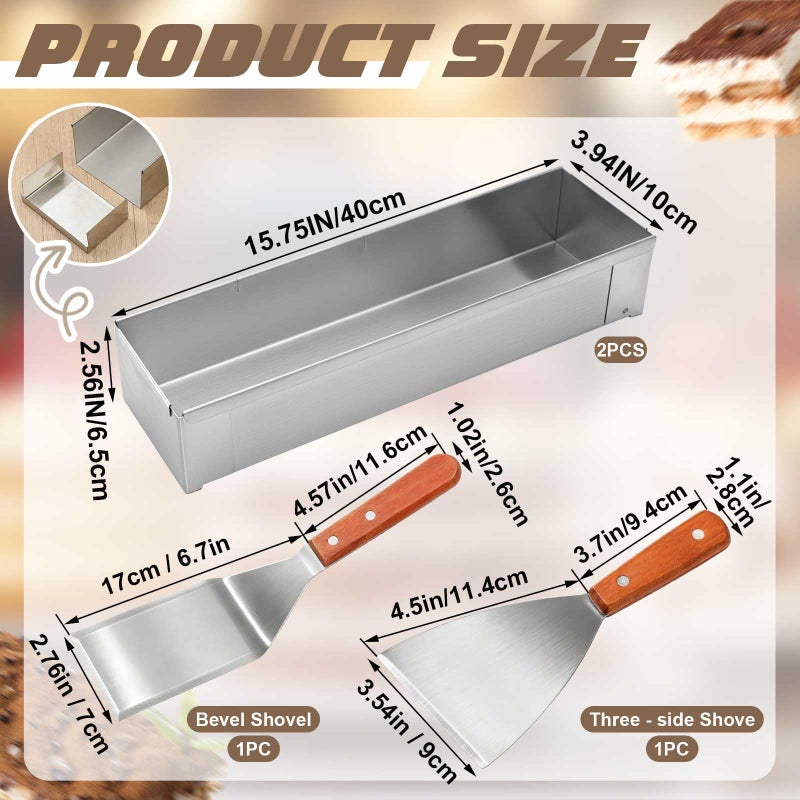 Blushtier 2 Pack Nonstick Rectangle Tiramisu Cake Pan with Acrylic Lid and 2 Metal Spatula Removable Frame 304 Stainless Steel Cake Baking Molds for Tiramisu Cheesecake Mousse - Image 2