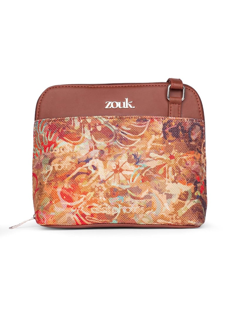 ZOUK حقيبة كتف خارج المكتب مصنوعة من جلد نباتي مطبوع مع حزام قابل للتعديل للنساء والفتيات - Image 1