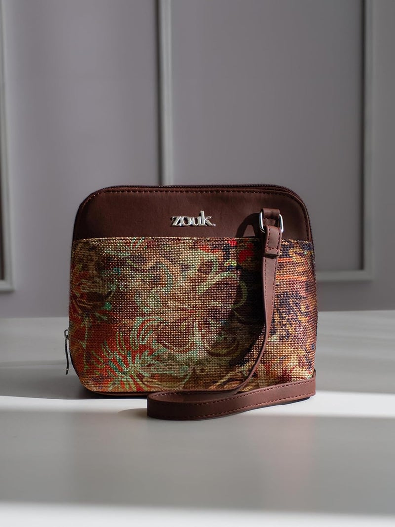 ZOUK حقيبة كتف خارج المكتب مصنوعة من جلد نباتي مطبوع مع حزام قابل للتعديل للنساء والفتيات - Image 3