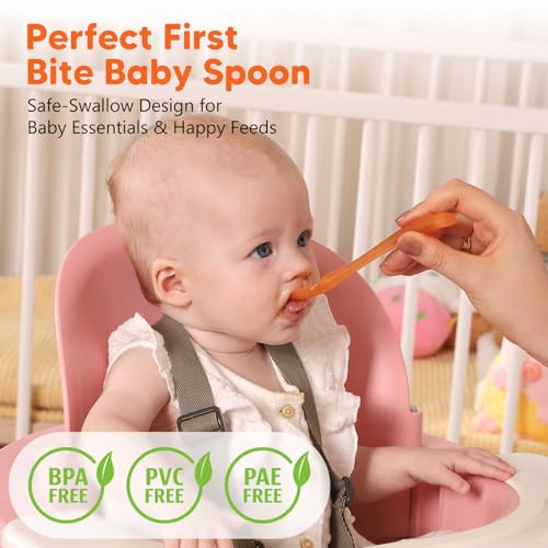 Omnilove Silicone Baby Spoons 2-Pack with Case, New Born Self Feeding Toddler Spoon, Baby Led Weaning Supplies, Toddler Utensils with Safety Chain, Baby Eating Essentials, Dishwasher Safe - Image 2
