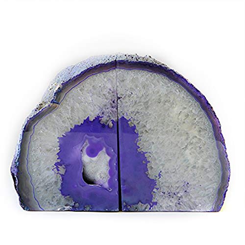 JIC Gem Dyed Purple Natural Agate Bookends Polished Stone Book Ends Crystal Geode Bookends for Shelves to Hold Books with Rubber Bumpers(1 Pair, 3-4 LBS) - Image 2
