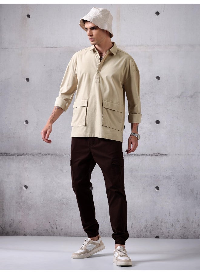 Beyoung Beige Oversized Urban Shirt for Men  - Image 5