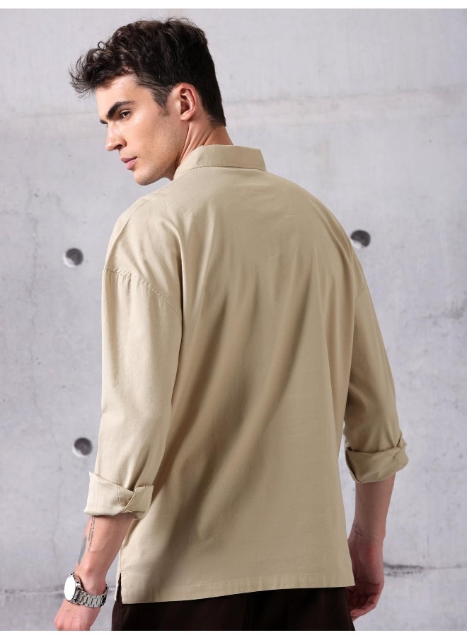 Beyoung Beige Oversized Urban Shirt for Men  - Image 2