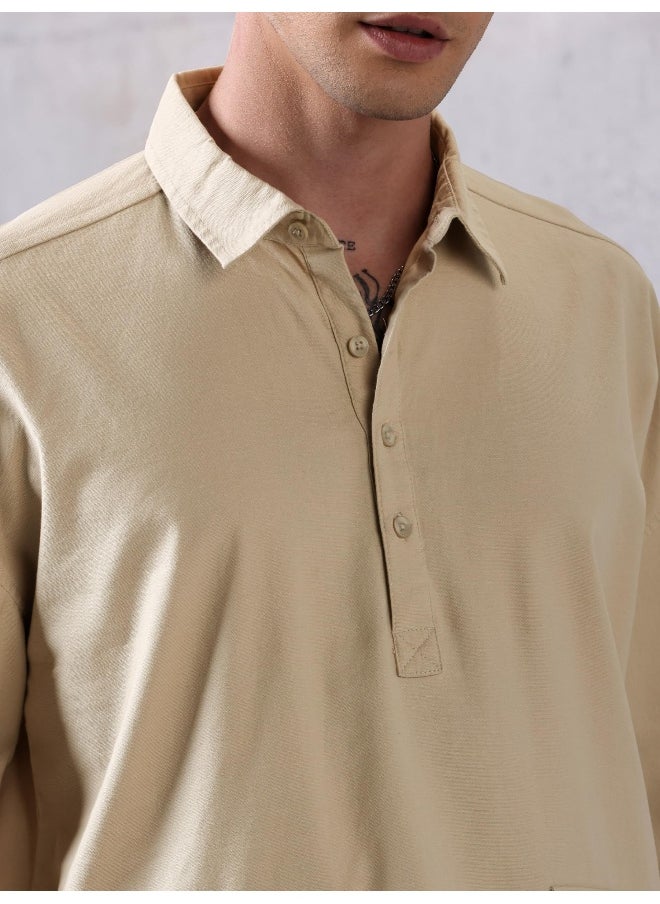 Beyoung Beige Oversized Urban Shirt for Men  - Image 3