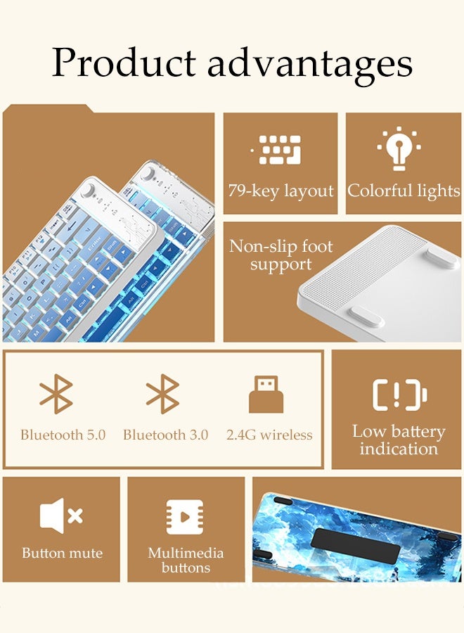 DUNISO Mechanical Gaming Keyboard 79 Key Wireless Rechargeable Bluetooth Dual-mode Keyboard RGB Silent Office Keyboard for PC Gaming and Working - Image 5