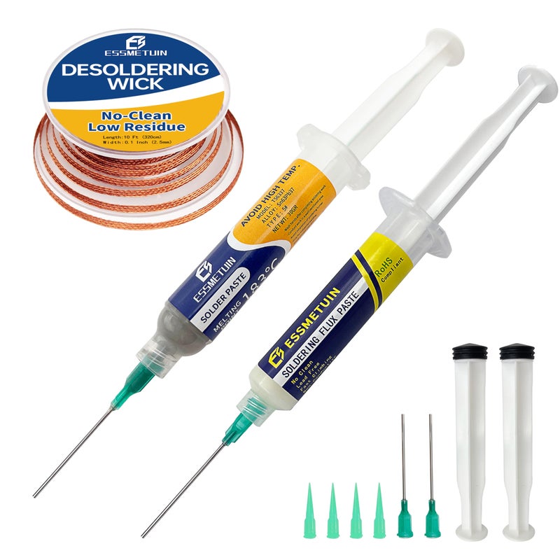 Essmetuin Solder Paste (Sn63/Pb37 30G) & No Clean Soldering Flux(10cc) for Electronic Soldering - Image 1