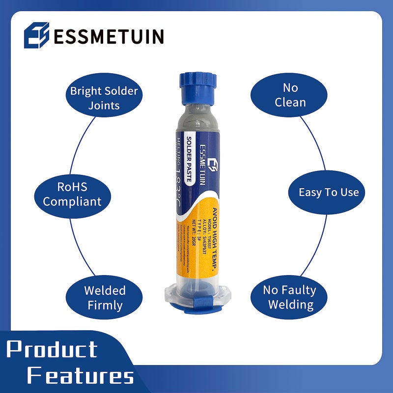 Essmetuin Solder Paste (Sn63/Pb37 30G) & No Clean Soldering Flux(10cc) for Electronic Soldering - Image 2