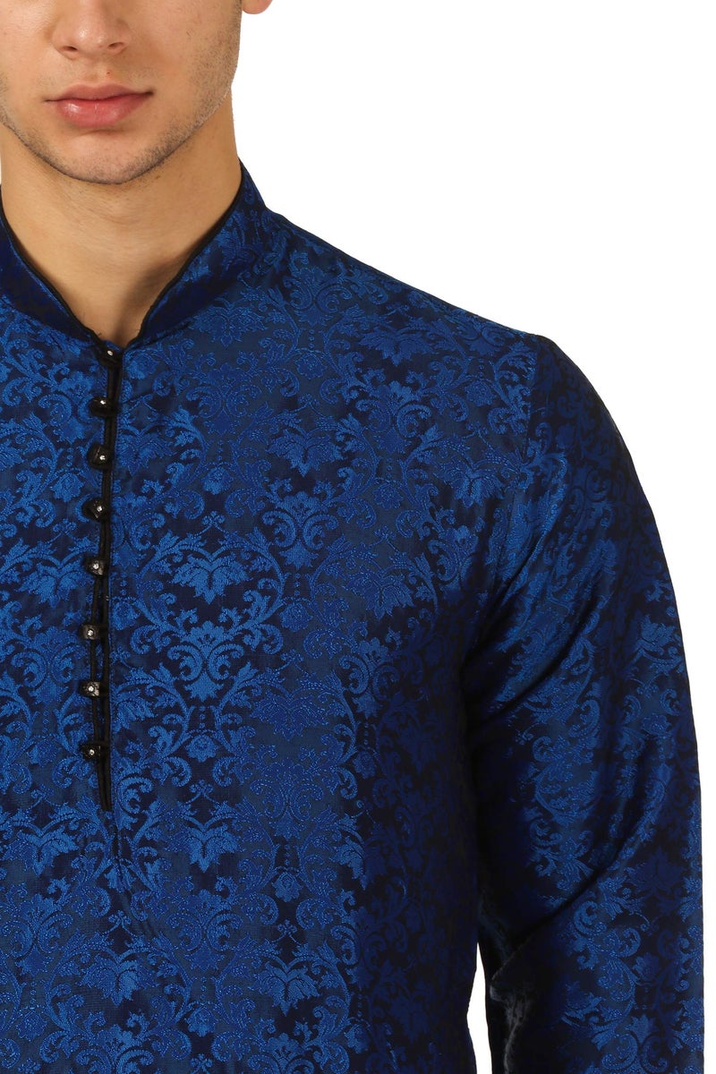Royal Kurta Men's Regular Fit Comfortable Art Silk Blend Dhoti Kurta Set (44, Blue) - Image 4