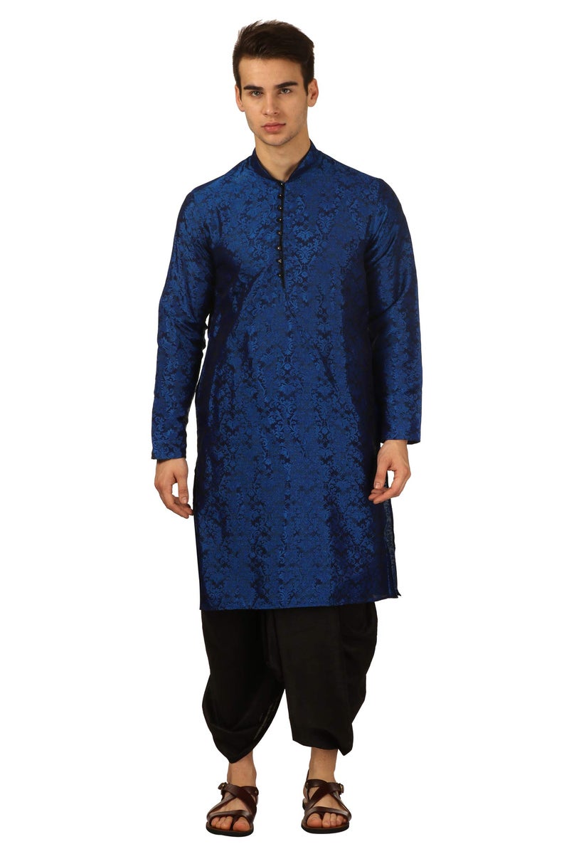 Royal Kurta Men's Regular Fit Comfortable Art Silk Blend Dhoti Kurta Set (44, Blue) - Image 1