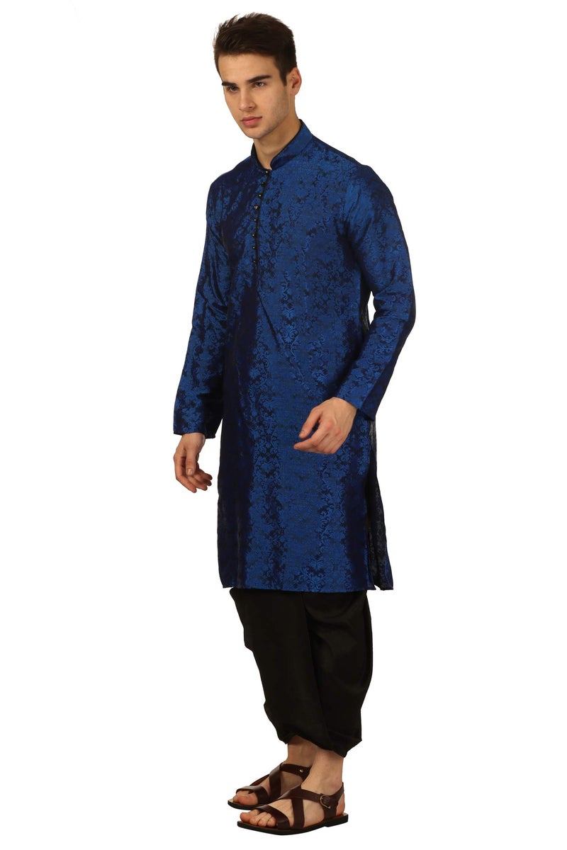 Royal Kurta Men's Regular Fit Comfortable Art Silk Blend Dhoti Kurta Set (44, Blue) - Image 2