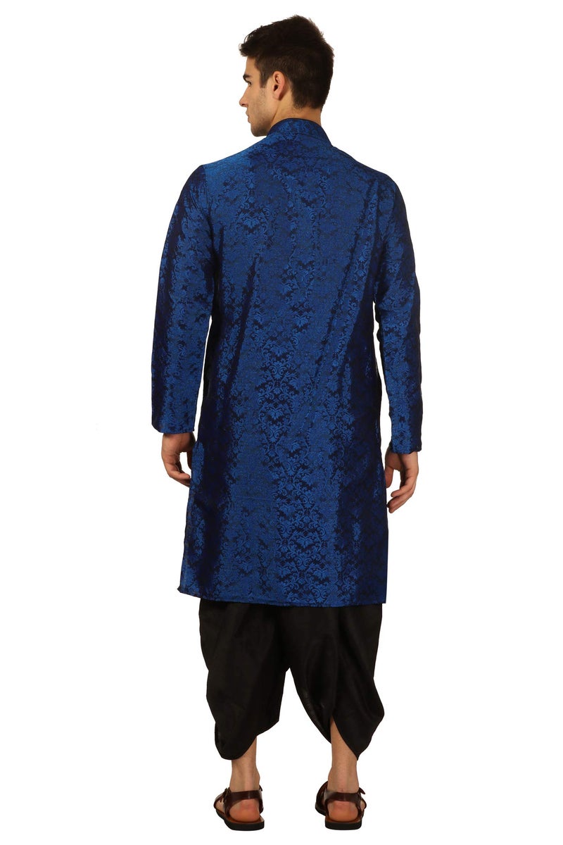 Royal Kurta Men's Regular Fit Comfortable Art Silk Blend Dhoti Kurta Set (44, Blue) - Image 3