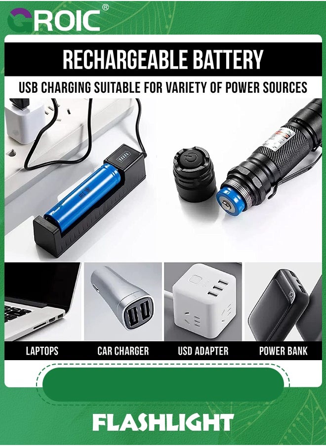 GROIC - Long Range Flashlights, High Power Pointer Flashlights, High Lumens, Compact and Rechargeable Flash Light Portable Pointer for Camping Hiking Outdoor Emergency - Image 1
