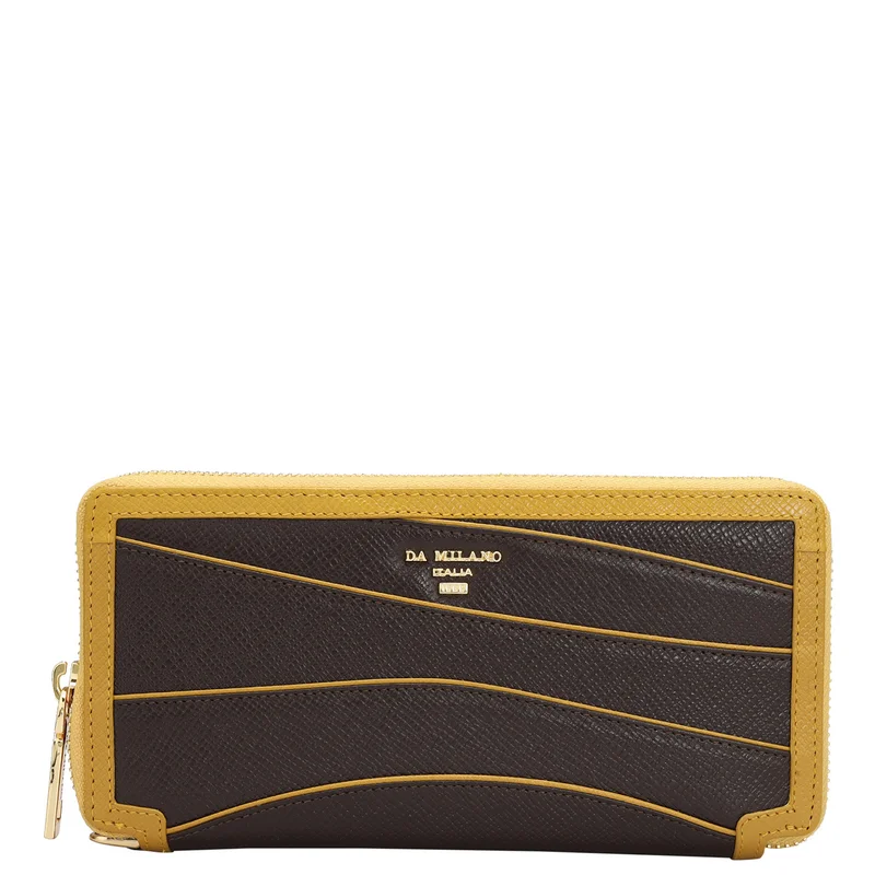 دا ميلانو محفظة نسائية جلد طبيعي بني دا ميلانو