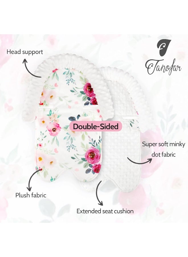 TANOFAR وسادة دعم رأس وغطاء حزام مقعد السيارة TANOFAR للأطفال، رمادي، دعم رأس للذكور، وسادة ناعمة تناسب مقاعد السيارة، عربات الأطفال، وأرجوحات، (زهور) - Image 2