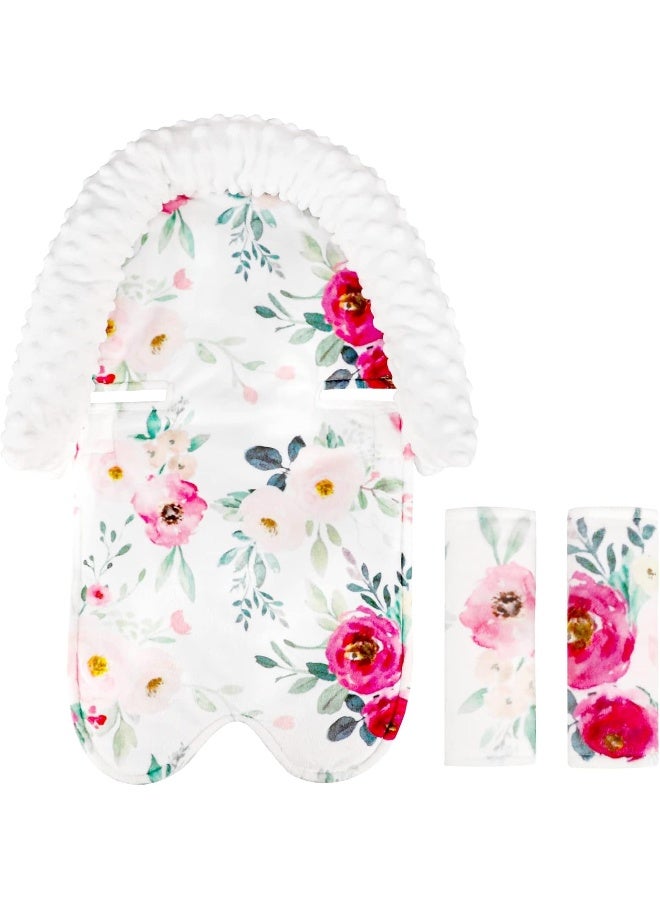 TANOFAR وسادة دعم رأس وغطاء حزام مقعد السيارة TANOFAR للأطفال، رمادي، دعم رأس للذكور، وسادة ناعمة تناسب مقاعد السيارة، عربات الأطفال، وأرجوحات، (زهور) - Image 1