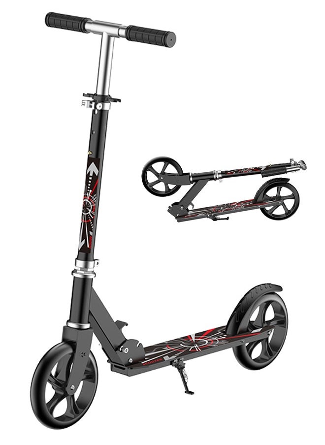 Arabest Kick Scooter, Foldable Commuter Scooter with Anti-Shock Suspension, 3-Level Adjustable Height Handlebar Push Scooter with Large Wheels for Kids, Teen and Adults(Black)  - Image 1