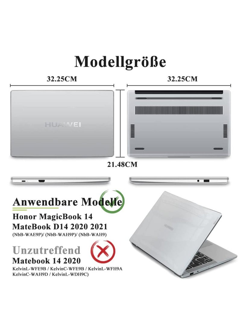 Case Compatible with Huawei Matebook D14 2020 2021/Honor Magicbook 14 2020,Frosted Hard Plastic Shell Cover for Huawei Matebook D14 /Honor Magicbook 14--Frosted Clear
