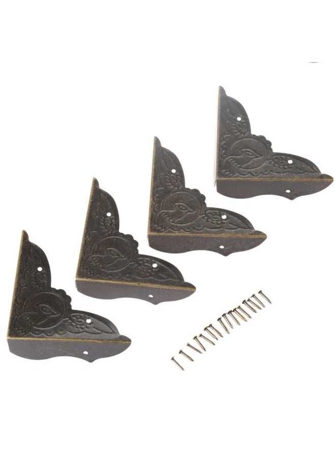 Dophee 4 Pack Vintage Corner Protectors 2.05''X2.05''X0.59'' Antique Bronze Decorative Edge Corner Protectors Threesided Metal Edge Cover With Mounting Nails For Table Jewelry Wooden Box  - Image 1