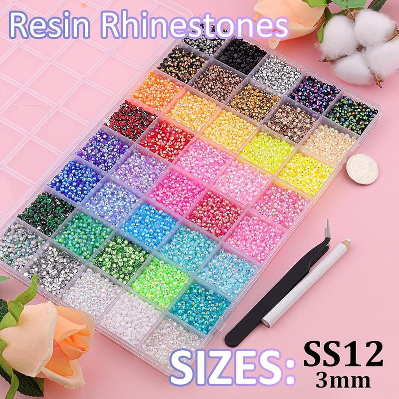 AOHRYME 36000Pcs Resin Jelly Rhinestones for Bedazzling, Multicolor 3mm Flatback Gems for Diamond Art, Bedazzler Kit with 3Pcs 10ml B7000 Jewelry Glue for Bedazzle Thing Crafting Book Nail Art (40 Colors) - Image 2
