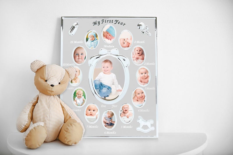 Tiny Ideas Babyâ€™s My First Year Picture Frame, Monthly Milestone Photo Collage, 12 Month Baby Keepsake, Nursery Wall Decor and Baby Gift, Silver - Image 2