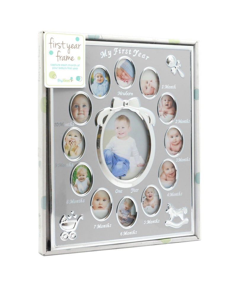 Tiny Ideas Babyâ€™s My First Year Picture Frame, Monthly Milestone Photo Collage, 12 Month Baby Keepsake, Nursery Wall Decor and Baby Gift, Silver - Image 3
