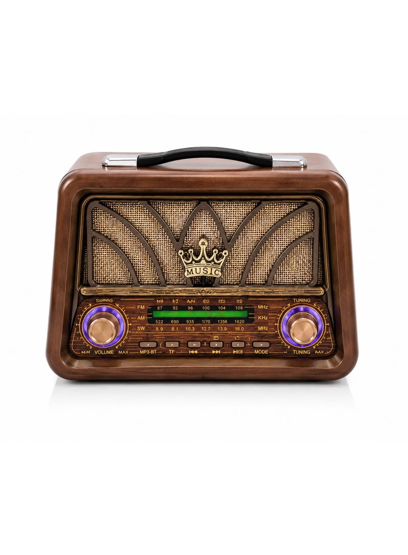 راديو أنتيكة كلاسيكي مع بلوتوث وUSB وكارت TF وراديو FM/AM – سماعة محمولة بتصميم خشبي فاخر - Image 1