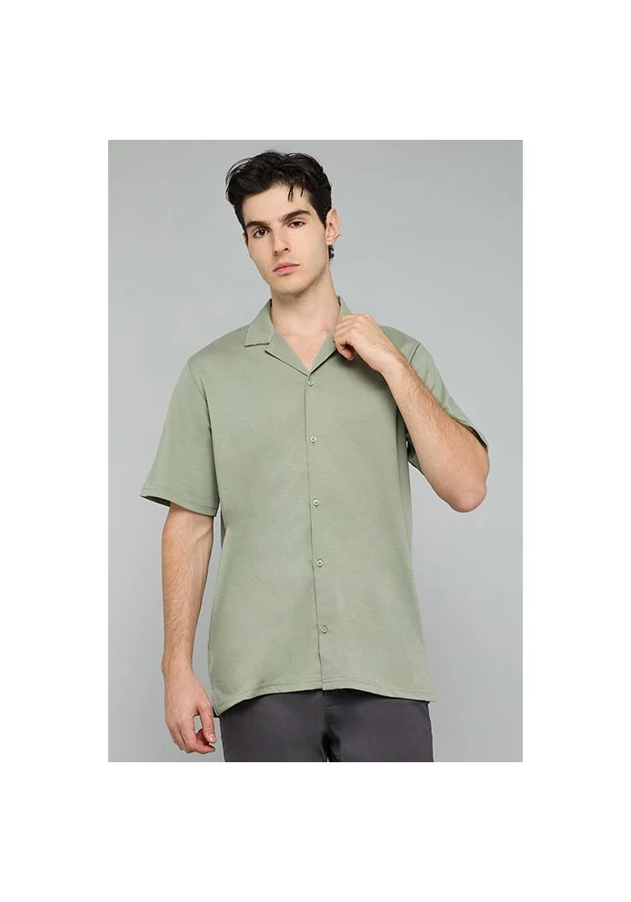 R&b Textured Knit Shirt with Revere Collar and Short Sleeves
