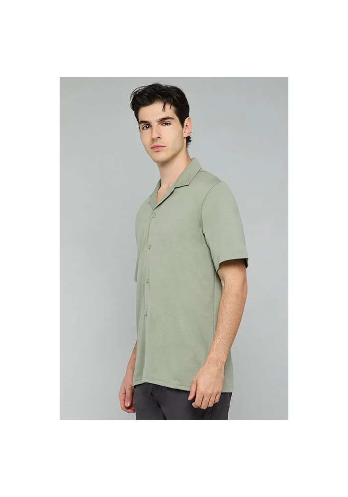 R&b Textured Knit Shirt with Revere Collar and Short Sleeves