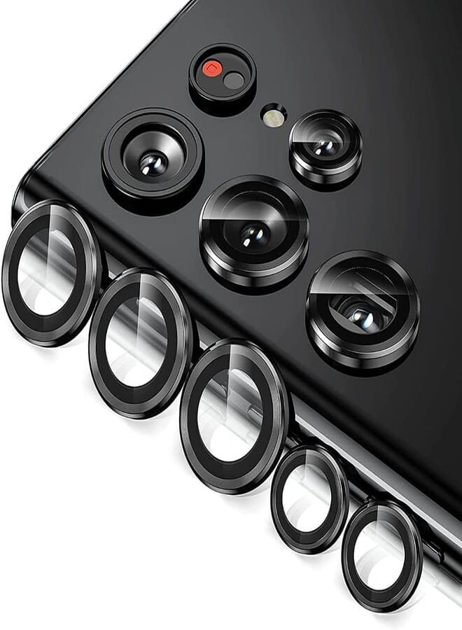 SEIGE for Samsung Galaxy S23 Ultra Camera Lens Protector, 9H Tempered Glass Camera Cover Screen Protector Metal Individual Ring, S23 Ultra 5G 2023 (Black)