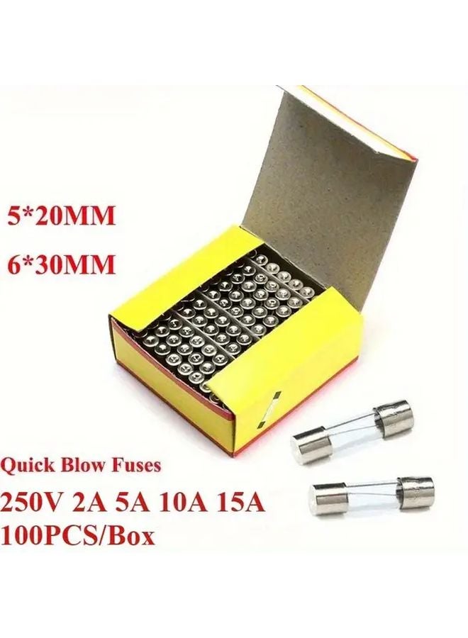 100pcs 5x20mm 10A Fast Blow Glass Tube Fuses 250V Quick Acting Circuit Protection - Image 2