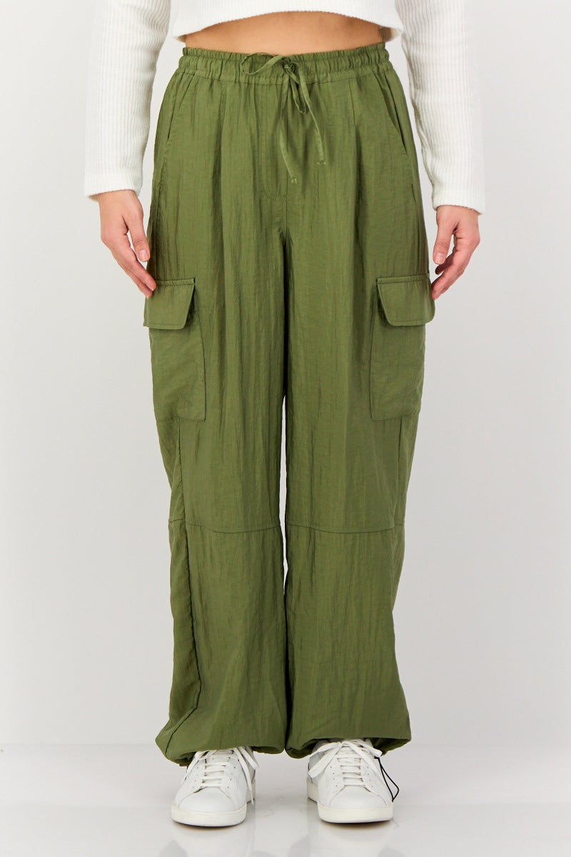 promod Women Regular Fit Plain Cargo Pants, Sage Green - Image 1