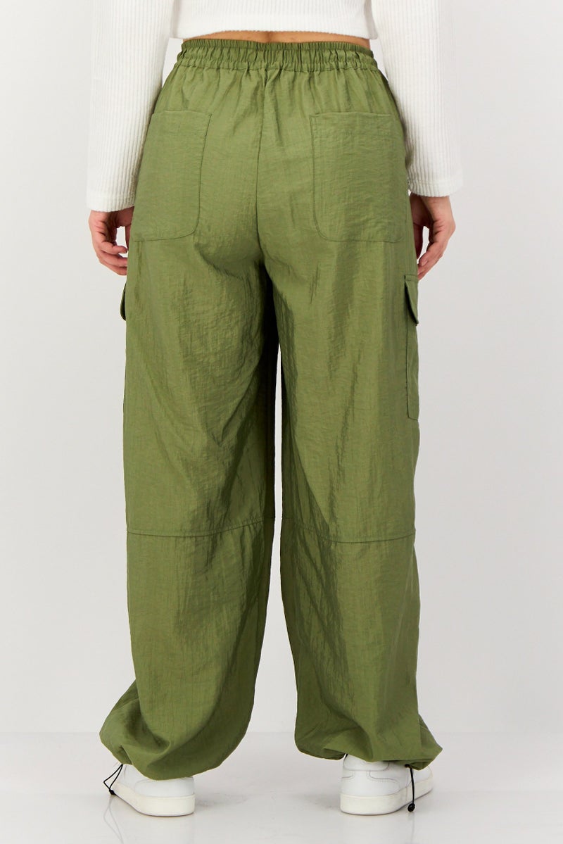 promod Women Regular Fit Plain Cargo Pants, Sage Green - Image 4