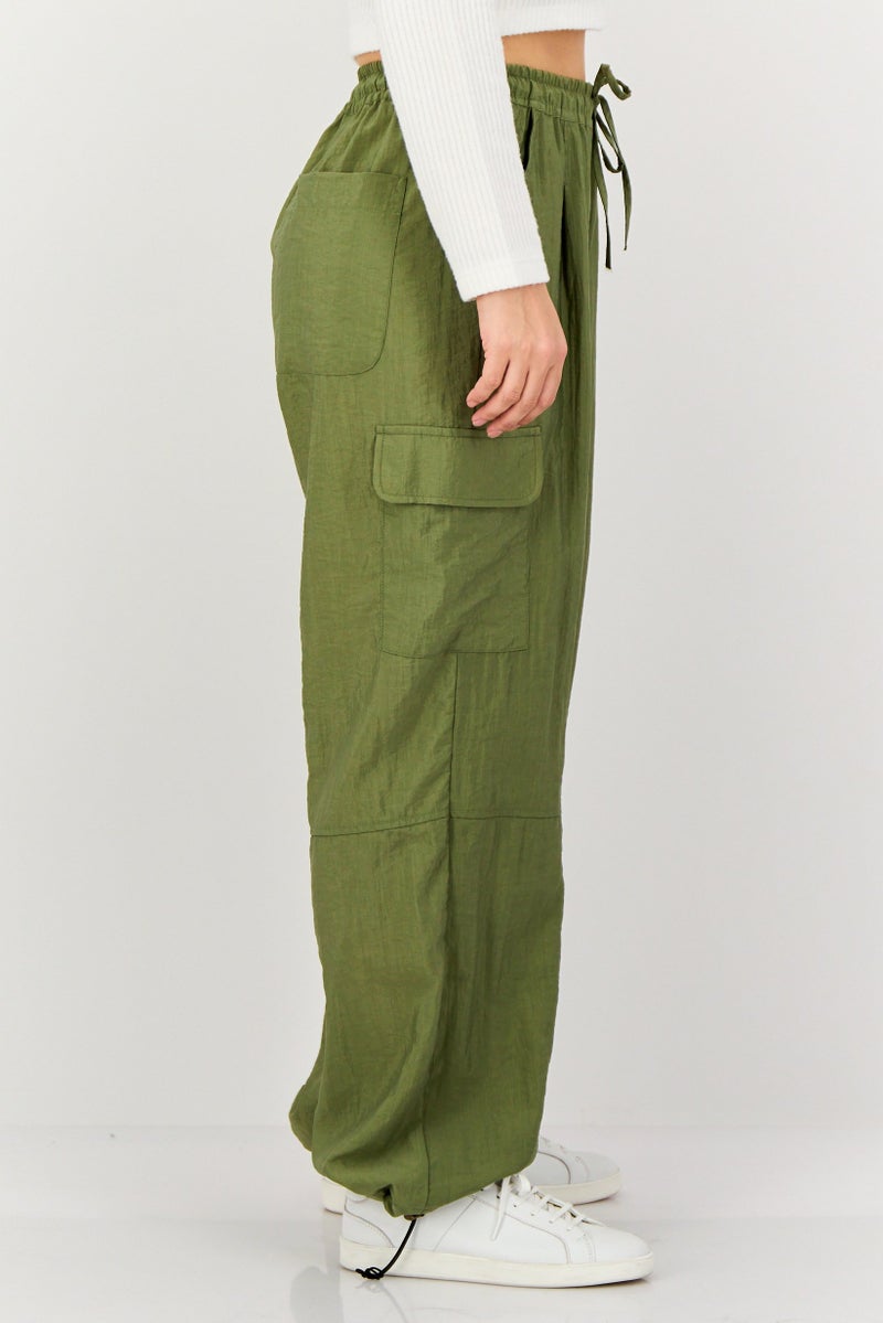 promod Women Regular Fit Plain Cargo Pants, Sage Green - Image 2