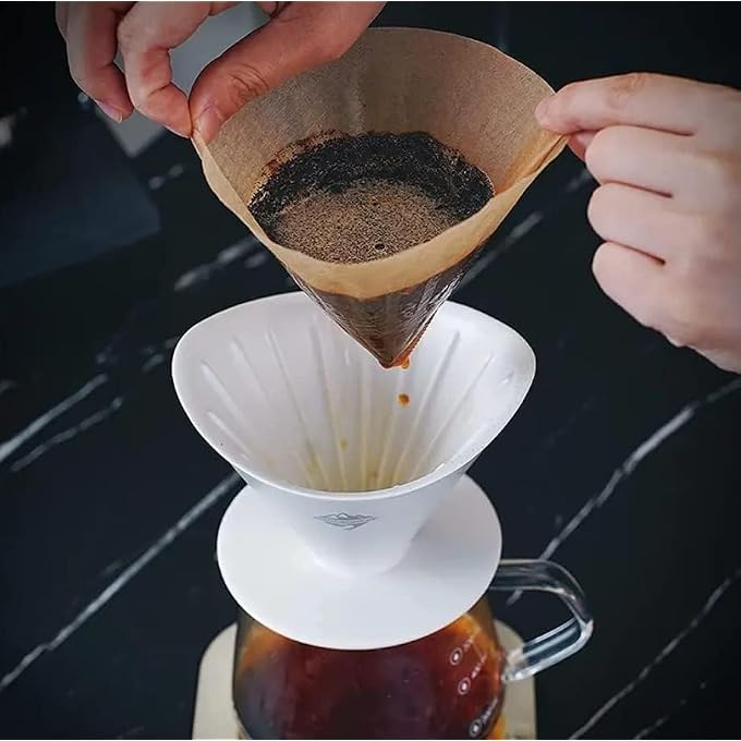 فوس فلتر ورق القهوة Voss حجم V60 مخروط قابل للتخلص من المرة الواحدة، ماكينة قهوة بورق بني غير مبيض 100 قطعة - Image 4