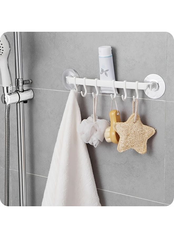 رفرف مناشف قابل للتعديل أبيض 6 خطاف لاصق بدون حفر منظف الحمام والمطبخ - Image 2