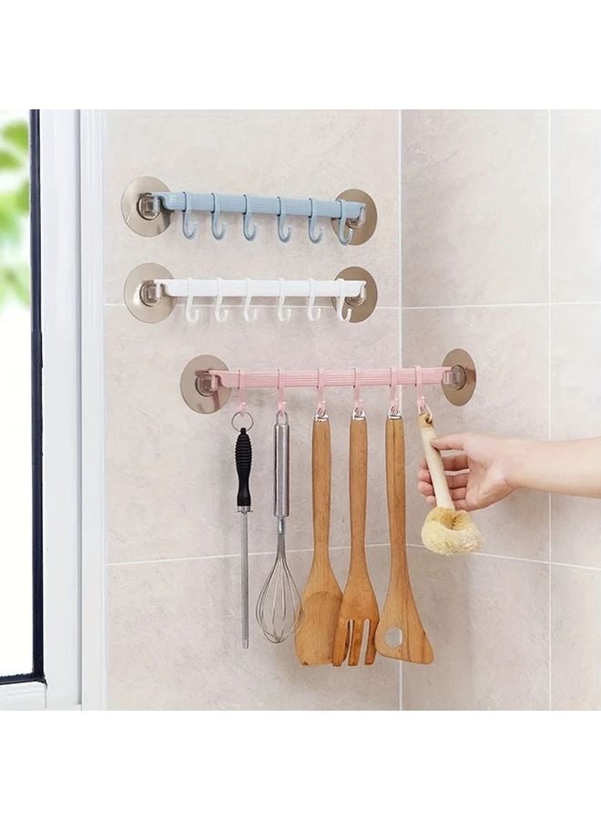 رفرف مناشف قابل للتعديل أبيض 6 خطاف لاصق بدون حفر منظف الحمام والمطبخ - Image 4