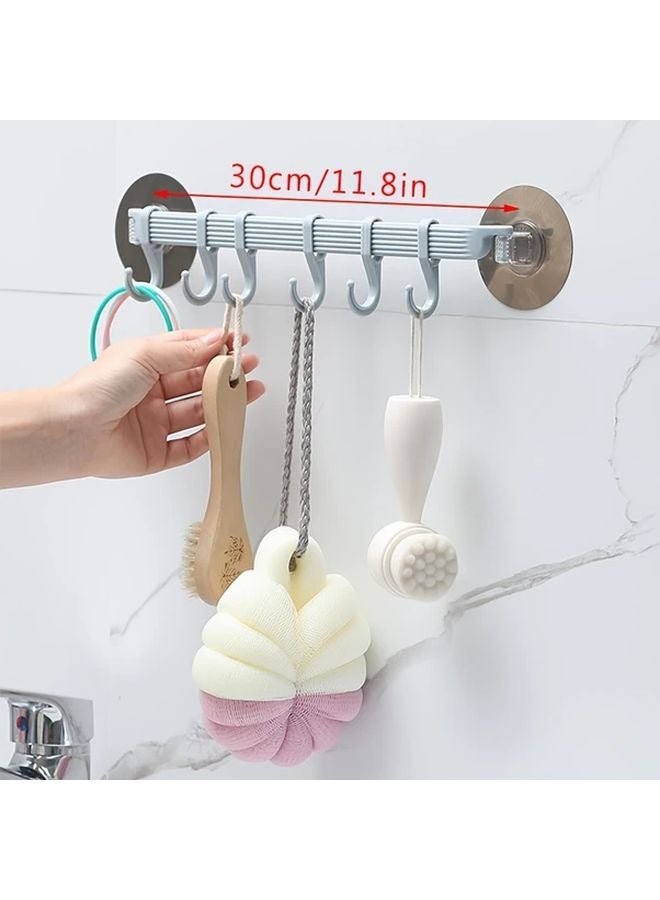 رفرف مناشف قابل للتعديل أبيض 6 خطاف لاصق بدون حفر منظف الحمام والمطبخ - Image 5