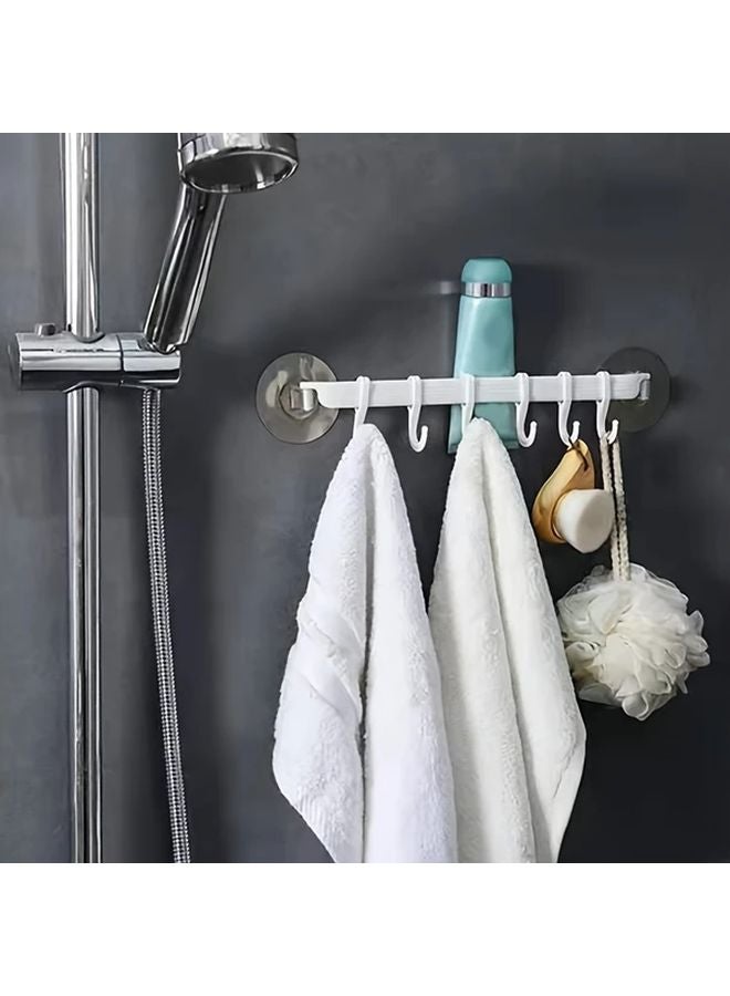 رفرف مناشف قابل للتعديل أبيض 6 خطاف لاصق بدون حفر منظف الحمام والمطبخ - Image 3