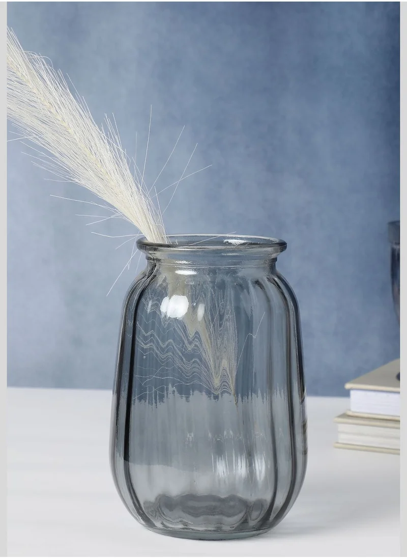 Bonhomie Modern Striped Tall Round Glass Flower Vase For Home Decor