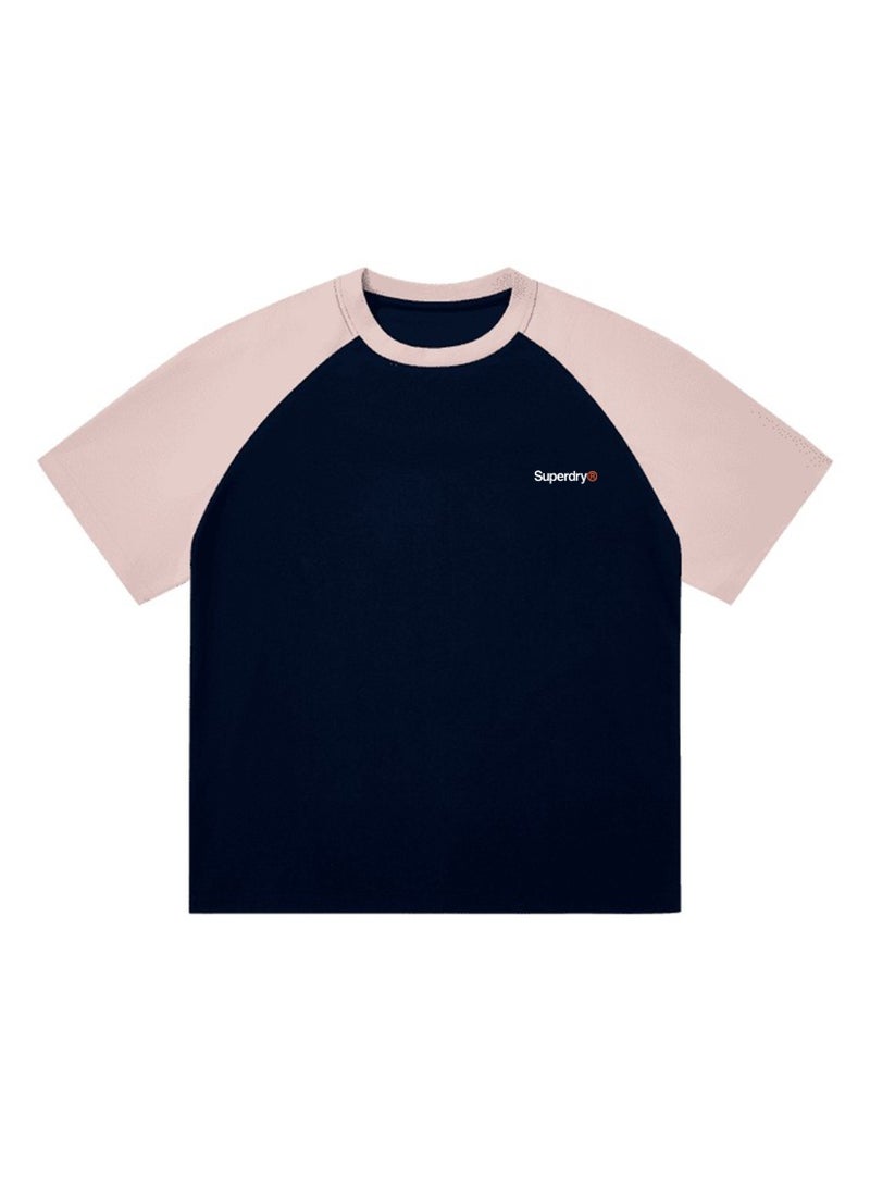 سوبر دراي Superdry shoulder-thrust couples summer contrast stitching loose short-sleeved T-shirts for men and women - Image 5