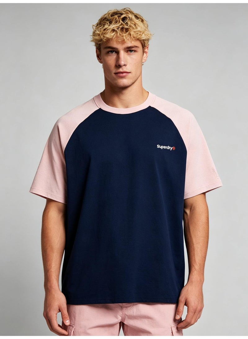 سوبر دراي Superdry shoulder-thrust couples summer contrast stitching loose short-sleeved T-shirts for men and women - Image 1