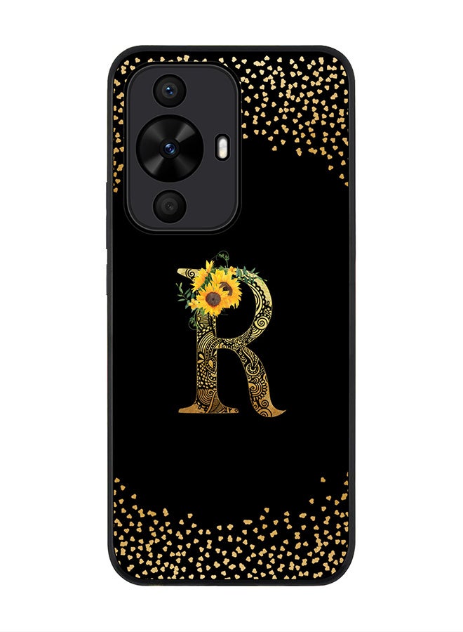 Stylizedd Rugged Black edge case for Huawei nova 12s / Huawei nova 11/ Huawei nova 12 Lite 4G,Custom Monogram Initial Letter Floral Pattern Alphabet - R (Black) - Image 1