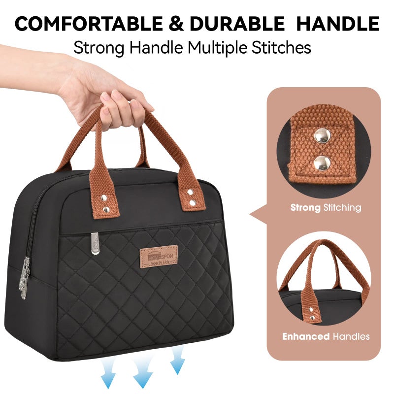 HOMESPON Insulated Lunch Bag for Women Men Adults Lunch Tote with Front Pocket Lunch Box Container Cooler Bag for Work Picnic (Black) - Image 3
