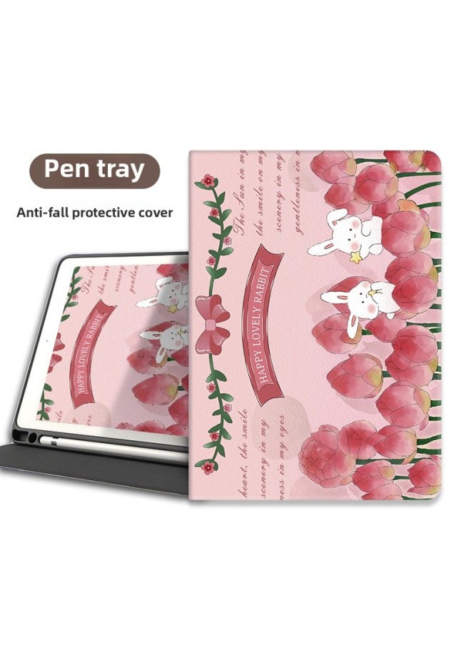 Generic - Ipad2022 For Apple Tablet Case For Ipad9 Generation 10.2 Inch Full Package Air1/2 Silicone Pro2021-Color:Book Pen Slot Lotus Rabbit-Applicable Model:iPad Air3(10.5 Inches) - Image 1