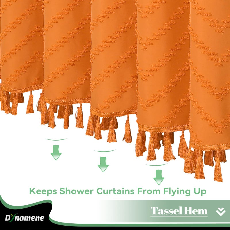 Dynamene ستائر دش طويلة دش طويلة 96 بوصة طويلة بوهو معنقدة شيفرون مخطط الستائر دش الدش للحمام طويل القامة القماش مقاوم للماء الستار مع 12 خطاف برتقالي 72x96 - Image 3