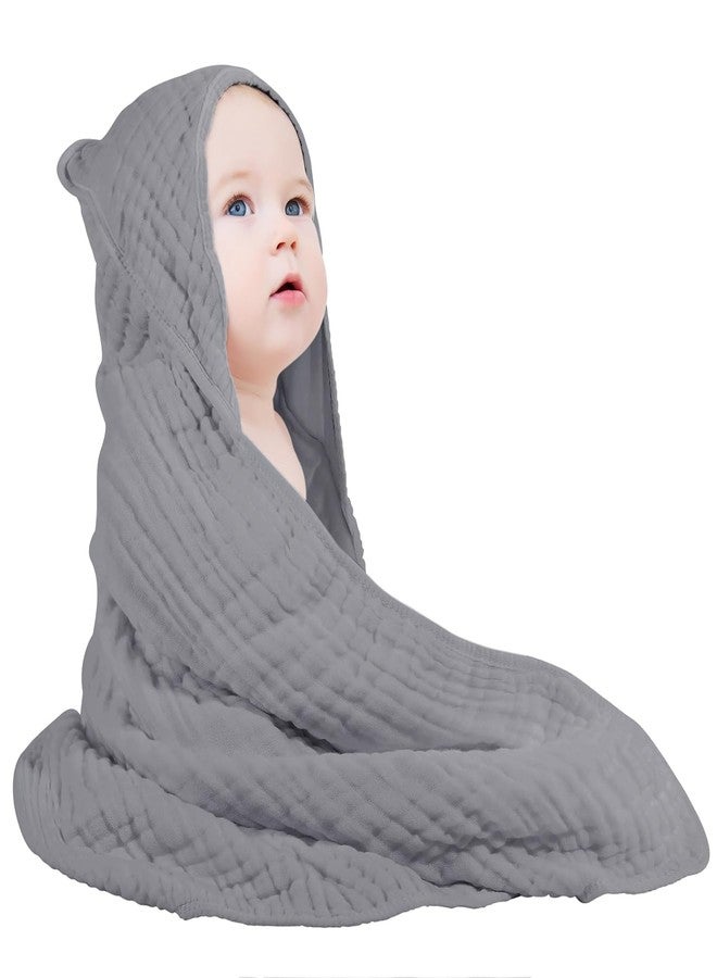 TEDDYIFY Hooded Baby Towel – 100% Muslin Cotton, Soft Baby Beach Towels with Hood for Infants, Toddlers and Kids, Grey - Image 1